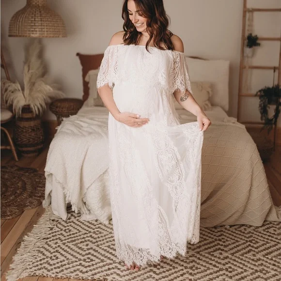 chinese dress ladies Pink Off Shoulder Waist Tie Maternity Maxi Dress main image 0